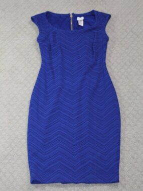 Cache Size XS Royal Blue Textured Chevron Sleeveless Sheath Dress